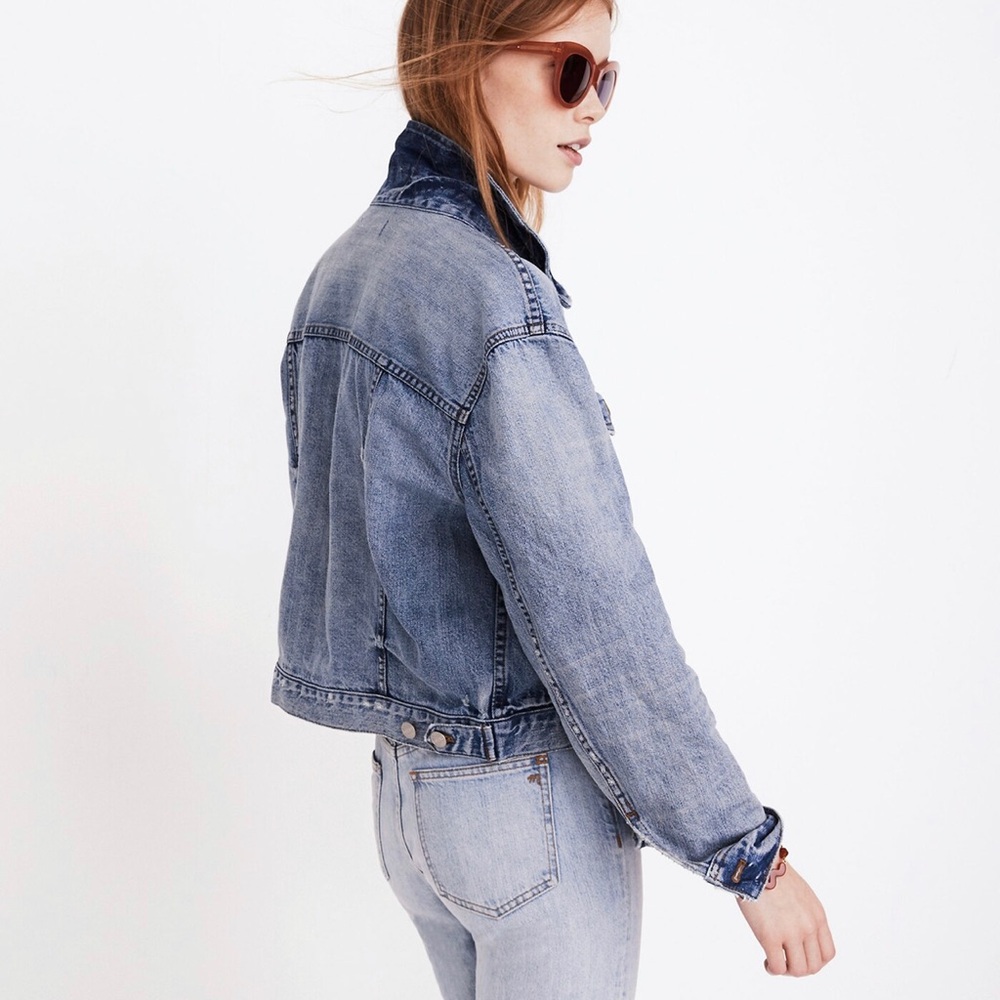 Madewell The Boxy Crop Jean Jacket in Woodcourt Wash XS Preppy Classic Denim - Picture 2 of 14